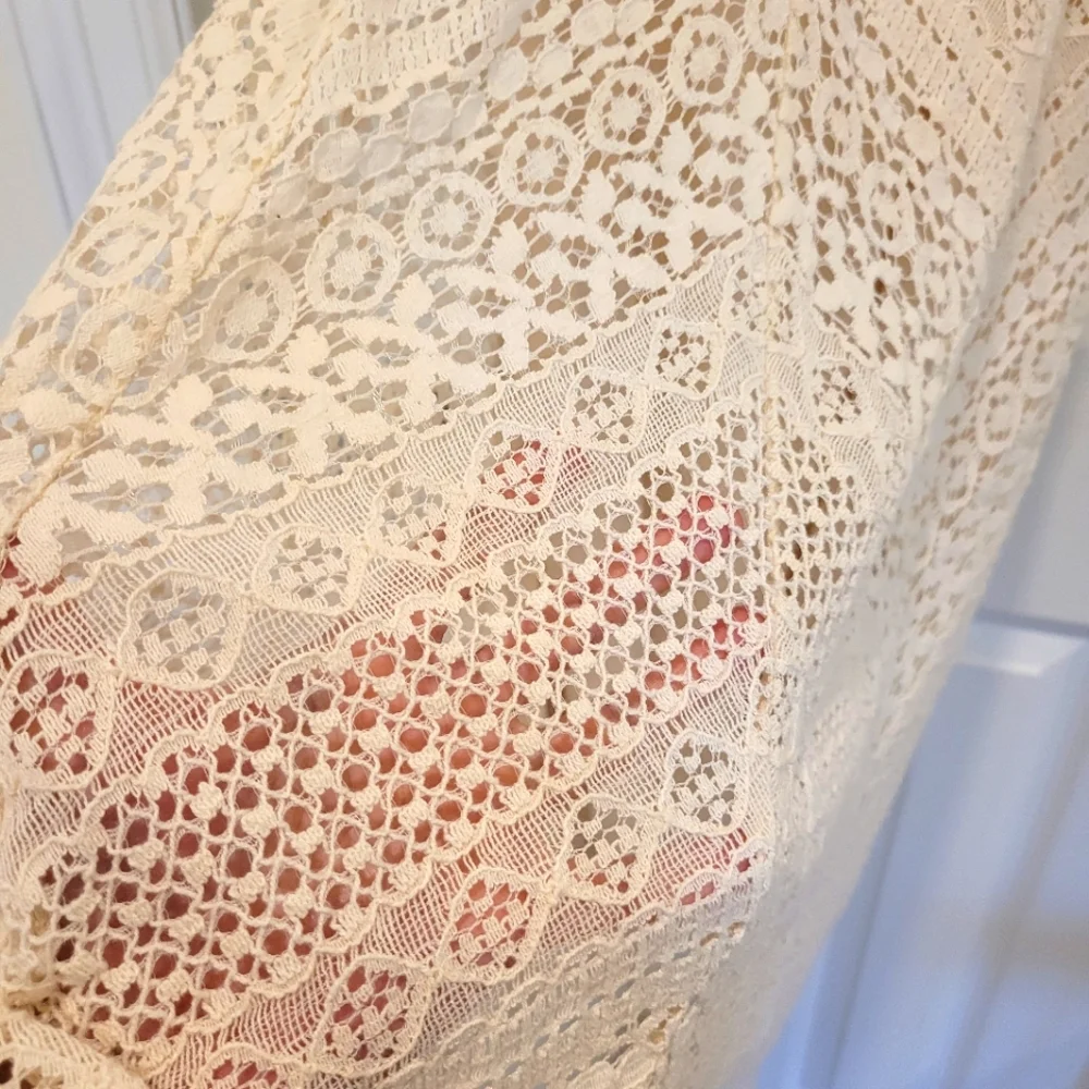 Ivory Lace Allover Sleeveless Chevron Garden Party grandma column dress Size XS